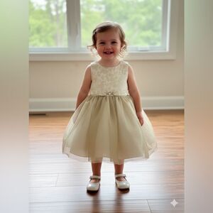 Elegant Cream and Gold Toddler Dress sz 2T